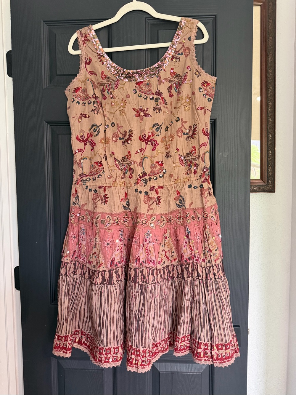 Phool Sleeveless Boho Sequin Mini Dress in Blush Pink